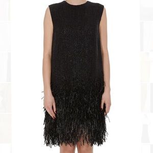 Parker Black Sequenced Dress with Ostrich Feathers 8-10